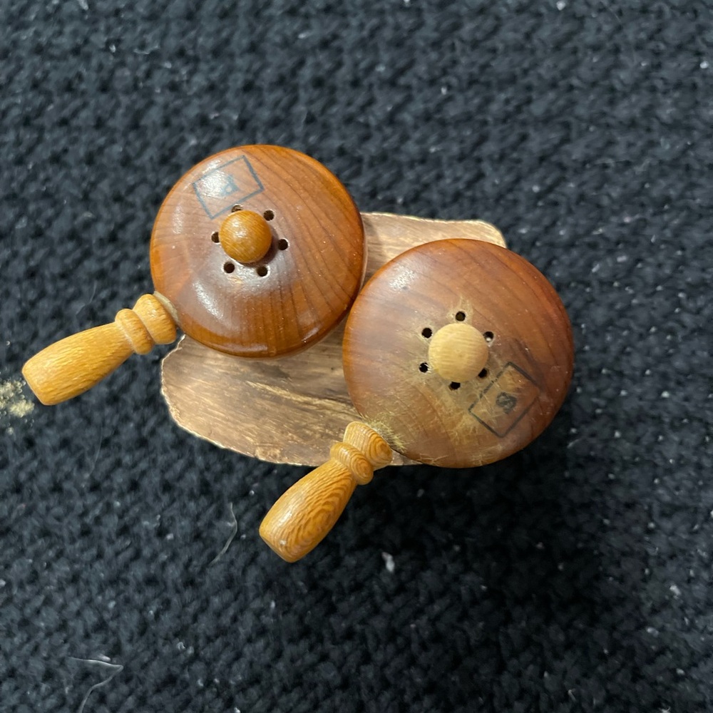 Vintage Miniature Wooden Castanet/ Spice Pair